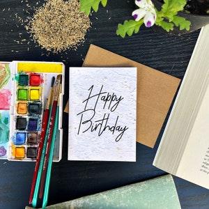 Classic Happy Birthday - Plantable Greeting card, Flower seed paper, , Handmade.