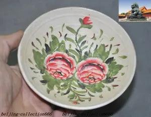 5" Antique Chinese Old porcelain glaze peony flower statue Tea cup bowl bowls