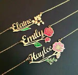 Any Name Necklace Birth Flower Name Necklace Name Plate Necklace Pendant Gift