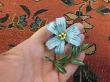 Vtg Blue Lily Green Stem leaves Hand Painted 3D Metal Flower USNER Pin Brooch