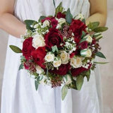 Burgundy silk Rose Bridal bouquet, Baby??s breath, Wedding bouquet,Bridesmaid wedding flowers, Rustic boho wedding