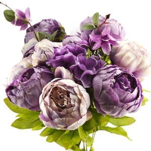 FiveSeasonStuff Mixed Purple Silk Peonies Artificial Flower Bouquet