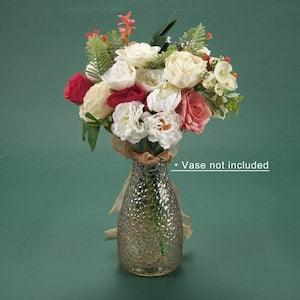 Red White Theme Bouquets Material Pack / 26P Artificial Silk Flower Head Faux Flower For DIY Floral Arrangement Centerpiece Decor Combo Set