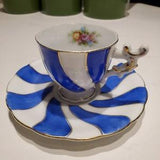 Gorgeous Occupied Japan Tea Cup, Original, Blue Swirl and Floral Bouquet Inside, Demitasse Dainty Shape Espresso Cup Collector's Display Cup