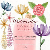 Watercolor Flowers Clipart, Colorful Floral Petals, Bouquet Waterbrush Illustrations, Natural Plants Artwork, Card Making, Customizable Art