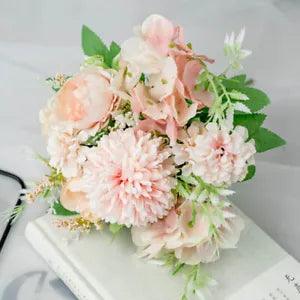 Wedding Bouquet Fake Flower Silk Peony Hydrangea Artificial Flowers Multicolor