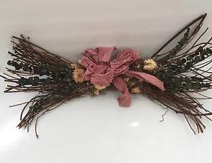 Shabby chic country wall over the door floral arrangement natural twig branches