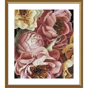 Counted Cross Stitch Kit Peonies Flowers DIY Unprinted canvas