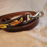 Leather Leash- Yellow Sunflower Swirl - Tooled - High Quality Heavy Duty Dog Leash- Match any dog collar with this dog leash