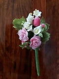 Vintage Porcelain Bouquet Brooch Pink Tulips Carnations Lillies Flower Pin
