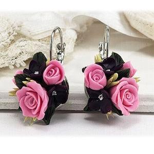 Victorian Pink Rose Bouquet Earrings | Cottagecore Earrings