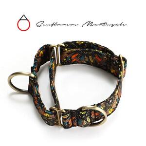 Martingale Dog Collar 100% Cotton Handsewn Summer Collar Puppy Dog gifts Sunflowers 514