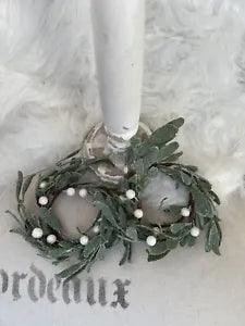 Pair Glittery Green Leaves And White Berries Candle Rings Holiday Decor New