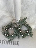 Pair Glittery Green Leaves And White Berries Candle Rings Holiday Decor New