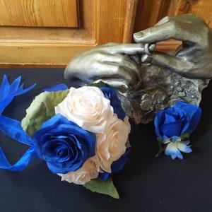Blue Bridal Bouquet - Wedding Bouquet - Blue Roses - Ivory Roses - Fake Wedding Bouquet