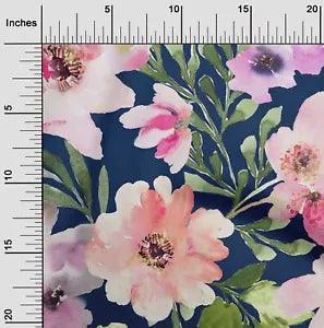 oneOone Cotton Poplin Fabric Watercolor Leaves & Peony Floral Print-pdh