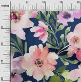 oneOone Cotton Poplin Fabric Watercolor Leaves & Peony Floral Print-pdh