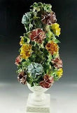 CAPODIMONTE LAMP BASE ITALY CARNATION FLOWERS TOPIARY WITH URN VINTAGE 20''
