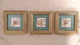 Vintage Set of 3 Wooden Framed and Matted Pressed Flowers 4.75"