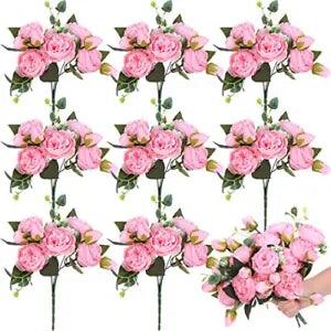 8 Packs Artificial Flowers Faux Flowers Silk Hydrangea Bouquet Peony Light Pink