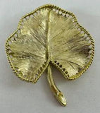Vintage BSK Gold Tone Stylized Lily Pad Leaf Textured Open Work Pin