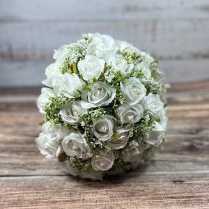 White Rose And Gypsophila Faux Bouquet - Artificial Silk Flowers For Wedding Anniversary Birthday | Claire De Fleurs