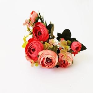 1 Red Pink Ranunculus Mini Bouquet, Silk Heads, Buttercup, Artificial Silk Flowers, Floral Hair Hat Accessory, Flower Supplies, Fabric