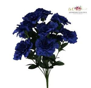 14 x Dark Blue Carnations Bush Artificial Silk Flowers Wedding Navy Fake Faux