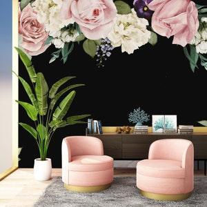 Floral self adhesive wallpaper, temporary wallpaper, peony bouquet, watercolor flowers, home decor, removable wallpaper