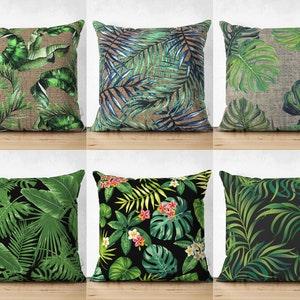 Green Leaves Pillow Cases, Jungle Theme Cushion Covers, Spring Decorative Pillows, Housewarming Gift, Nature Design Pillow Top, Gift for Mom