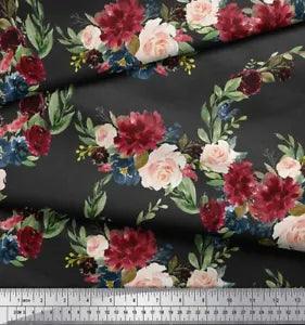 Soimoi Gray Cotton Poplin Fabric Ranunculus & Penoy Floral Print-iwo