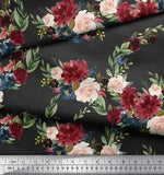 Soimoi Gray Cotton Poplin Fabric Ranunculus & Penoy Floral Print-iwo