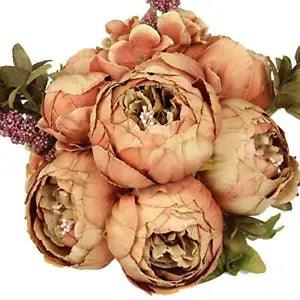 Silk Peony Bouquet Vintage Artificial Peonies Flower for Home 1pcs Coffee