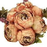 Silk Peony Bouquet Vintage Artificial Peonies Flower for Home 1pcs Coffee