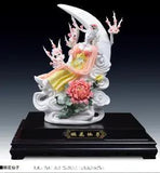 NEW LISTING18.5" Old China Dehua Color Porcelain Peony Flower Peach Blossom Fairy Statue