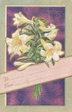 Postcard Art Easter Greetings Lilies Embossed DB