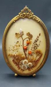 Victorian Era composition of dried flowers framed vintage small art