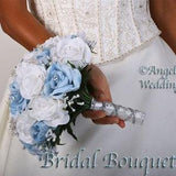 Love ANGELICA BLUE Wedding Bouquet Package Bridal Bridesmaid Groom Boutonnieres Corsages Keepsake Bouquets Roses Silk Floral Custom Flowers