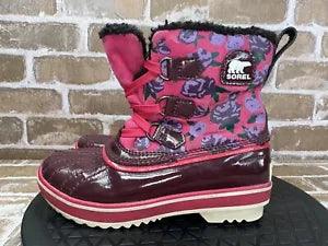 Sorel Tivoli Port Royal Carnation Flower Waterproof Boots Girls Youth Size 1