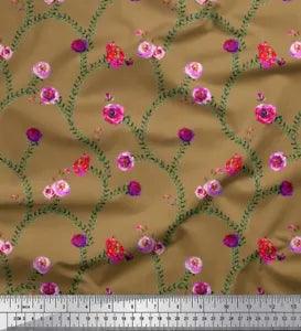 Soimoi Cotton Poplin Fabric Leaves & Peony Floral Fabric Prints-Qaw