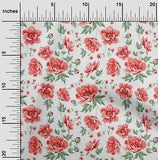 oneOone Cotton Poplin Fabric Leaves & Peony Floral Print Fabric-13o