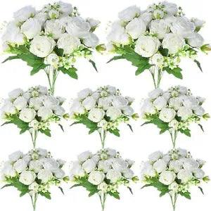 8 Bundles 40 Heads Artificial Peonies Silk Flowers Fake Peony Bouquet Faux