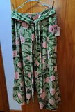 NEW LISTINGWomens Aguabendita Pants XXL Linen Blend Bottoms Pull On Floral Peony Green Pink