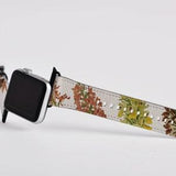 Orchid band for all Apple Watch models Rose Gold Silver Black Paper leather 38 42 mm Handmade Strap for apple watch vintage floral