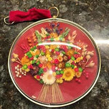 Vintage Cideart Wall Art Dried Flowers Round Frame Dome Glass Velvet Hanger 10???