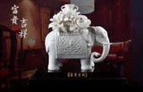 17" China Dehua Porcelain Auspicious Peony Flower Elephant Vase Bottle Statue