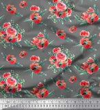 Soimoi Gray Velvet Fabric Leaves & Ranunculus Floral Printed Craft-93s