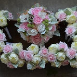 Rustic Pink Bridal Bouquet,Ivory Peonies, Pink Roses, White Anemones, Pink Bridesmaids Bouquets, Real Touch Flowers, Dusty Leaves