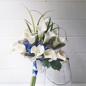 Blue and White Wedding Bouquet, Calla Lily Bouquet, Hydrangea Bouquet, Wedding Flowers, Bridal Bouquet