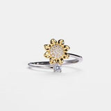 PERIMADE Sunflower Fidget Spinner Ring ?  Sun Flower Anxiety Stacking Ring ? Sterling Silver Friendship Jewelry ? Trendy Best Friend Gift